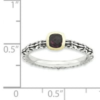 Checker-Cut Rhodolit gránát ezüst és 14kt arany gyűrű