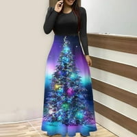 Női ruhák-karácsonyfa Nyomtatott Hosszú ujjú Legénység nyak hosszú ruha strand alkalmi Maxi Sundress Lila XL
