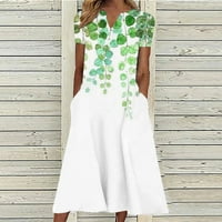 Dyegold Sundresses Női Alkalmi Strand-női nyári ruhák V-nyakú Rövid ujjú százszorszép nyomtatott hosszú Maxi Sundress