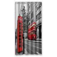 Fleet Street London Uk piros vízálló poliészter zuhanyfüggöny és horgok otthoni dekorációhoz