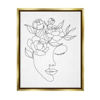 Stupell Industries Floral Woman Face Line Doodle Grafikus Art Metallic Gold Lebegő keretes vászon nyomtatott fali művészet,